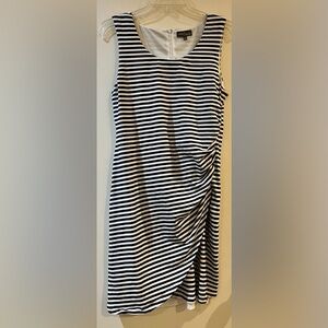 MARKET & SPRUCE Women’s Black And White Ruched Sleeveless Striped Dress Size: L